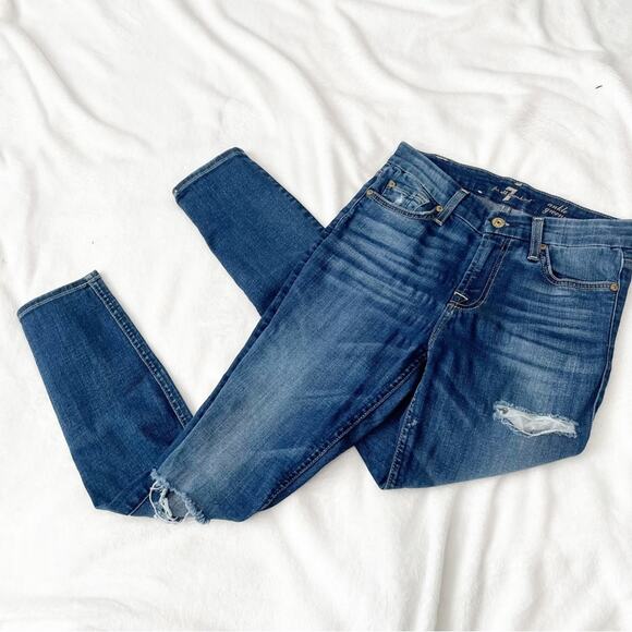 7 for all mankind ankle gwenevere jeans blue ripped denim size 24 7FAM - Picture 2 of 10